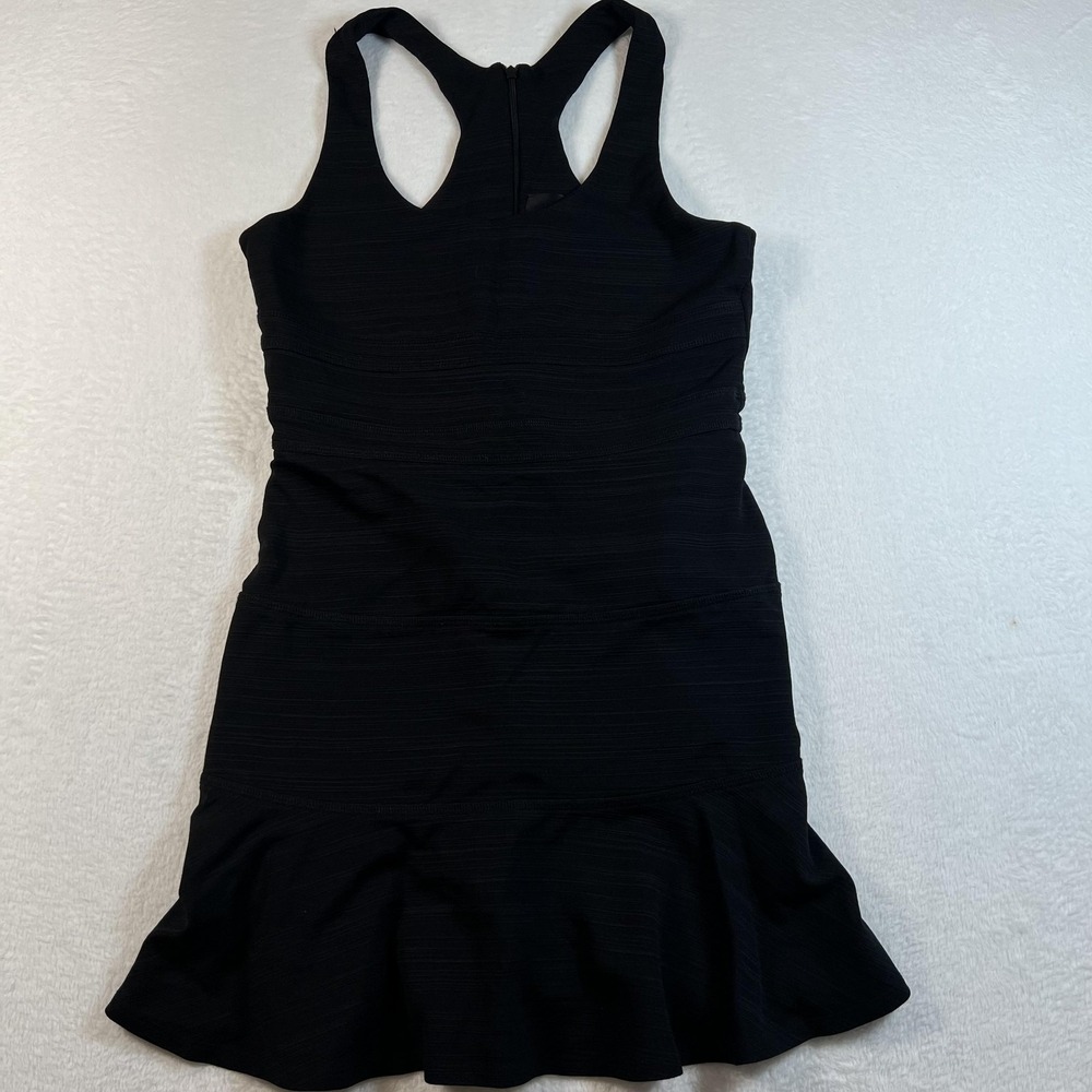 Heather Dress Womens Medium Black Striped Bodycon Ruffle Mini Made In USA